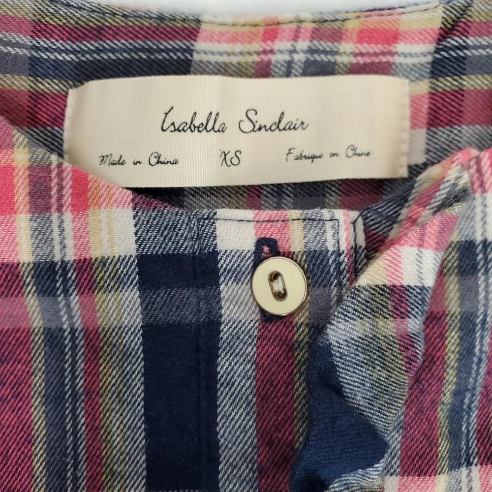 Anthropologie Isabella Sinclair Womens Plaid Flannel Pop Over Blouse SZ XS - Picture 13 of 16